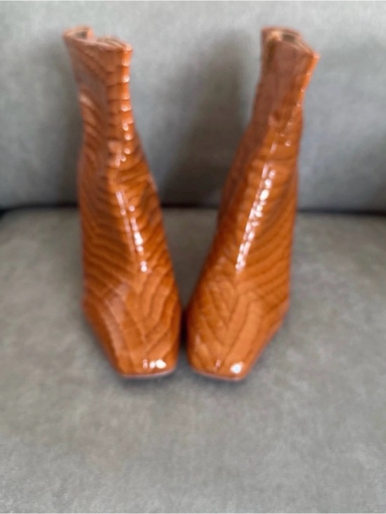 Katy Perry Collections Shoes - Katy Perry Collections Croc-Embossed Chestnut Square-Toe Ankle Boots